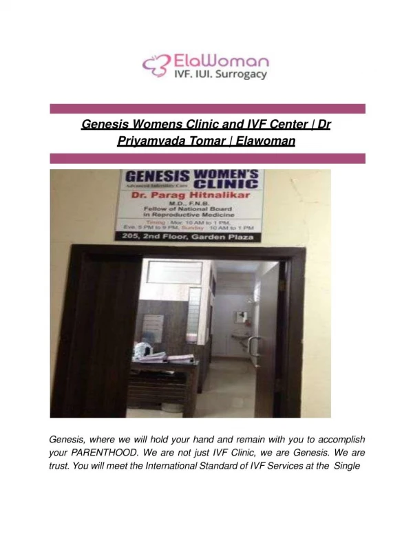 Genesis Womens Clinic and IVF Center | Dr Priyamvada Tomar | Elawoman