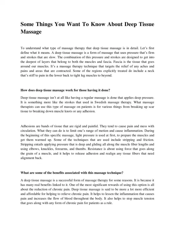Some Things You Want To Know About Deep Tissue Massage