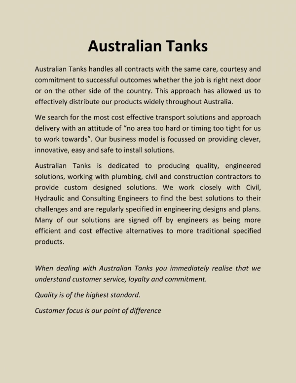 Water Storage Harvesting - Australian Tanks