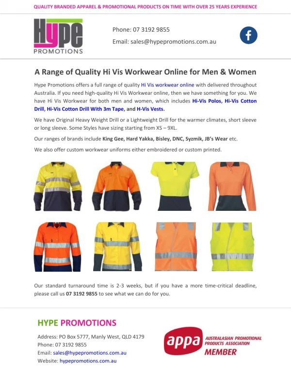 A Range of Quality Hi Vis Workwear Online for Men & Women