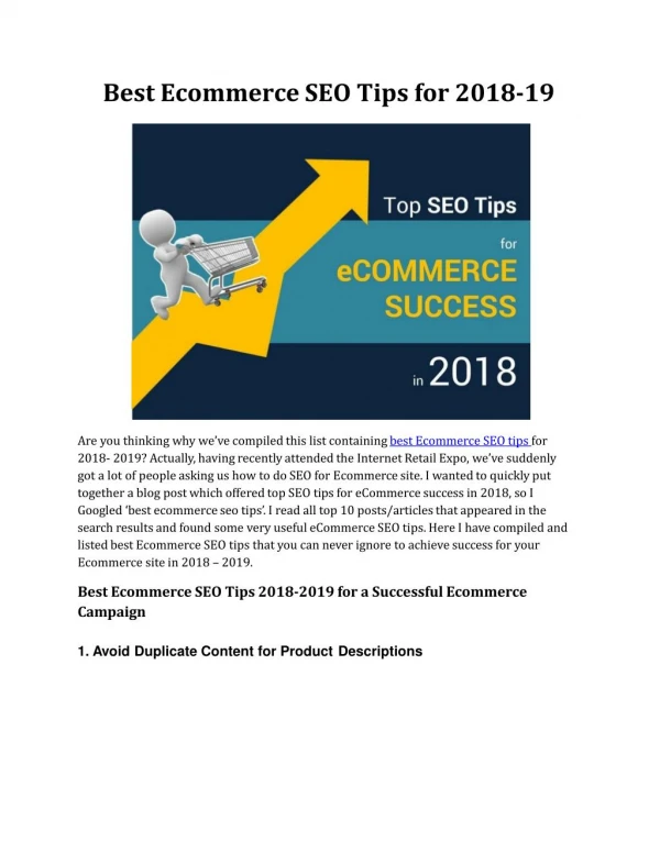 Best Ecommerce SEO Tips for 2018-19