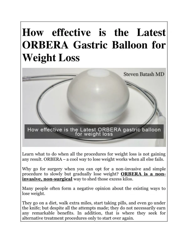 How effective is the Latest ORBERA Gastric Balloon for Weight Loss