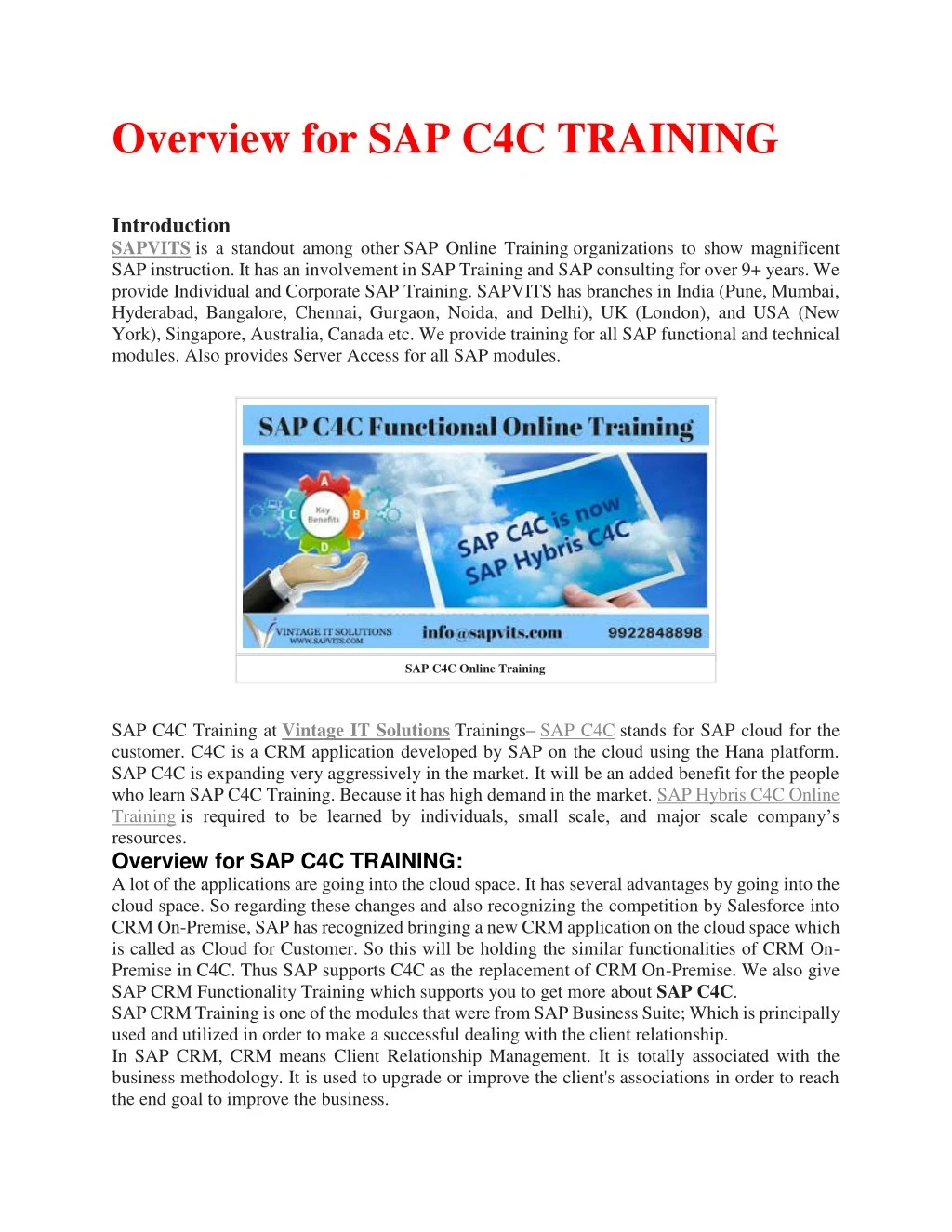 overview for sap c4c training introduction