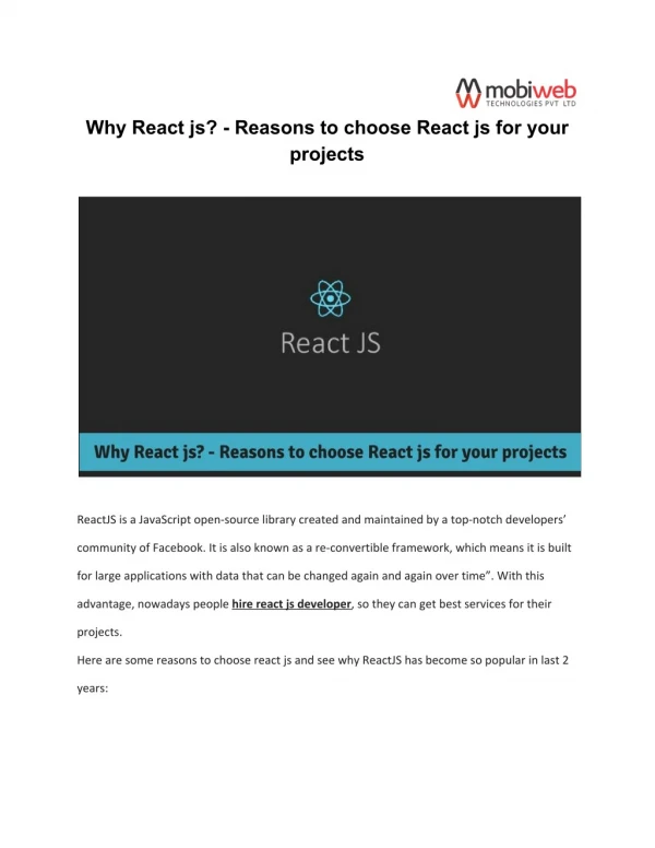 Why React js? - Reasons to choose React js for your projects