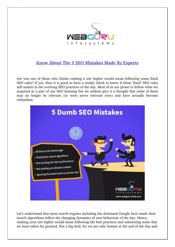 Know About The 5 SEO Mistakes Made By Experts