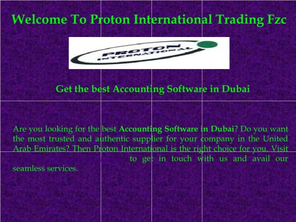 Small business accounting - software proton international trading fzc