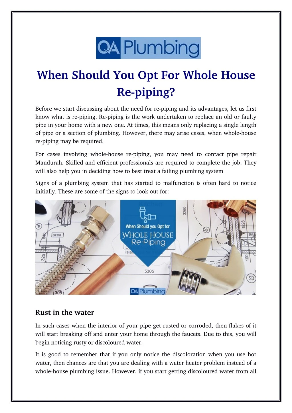 when should you opt for whole house re piping