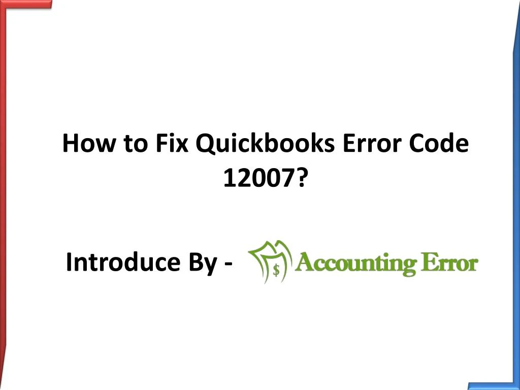 how to fix quickbooks error code 12007