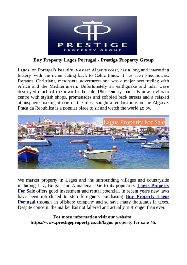 Buy Property Lagos Portugal - Prestige Property Group