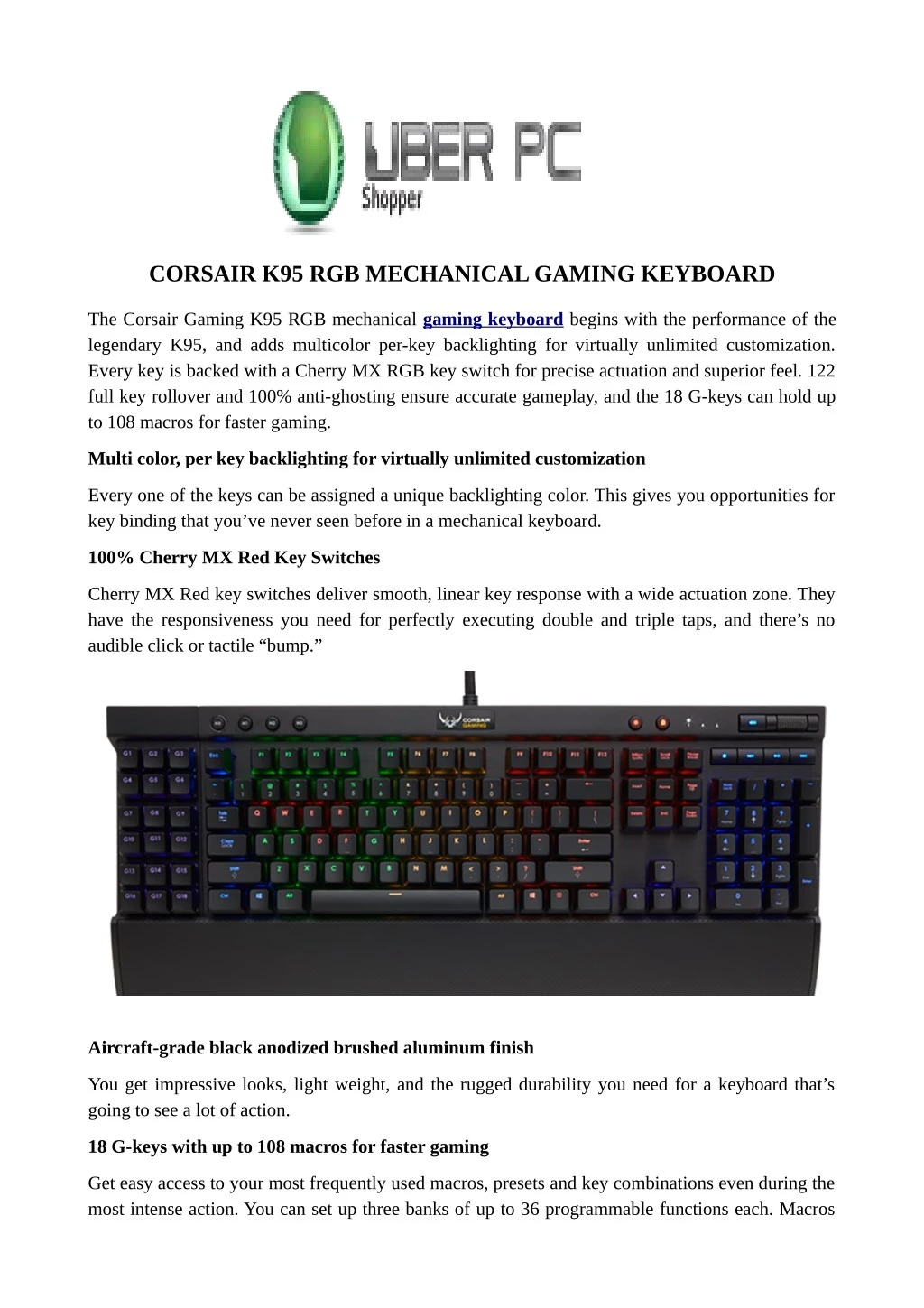 corsair k95 rgb mechanical gaming keyboard