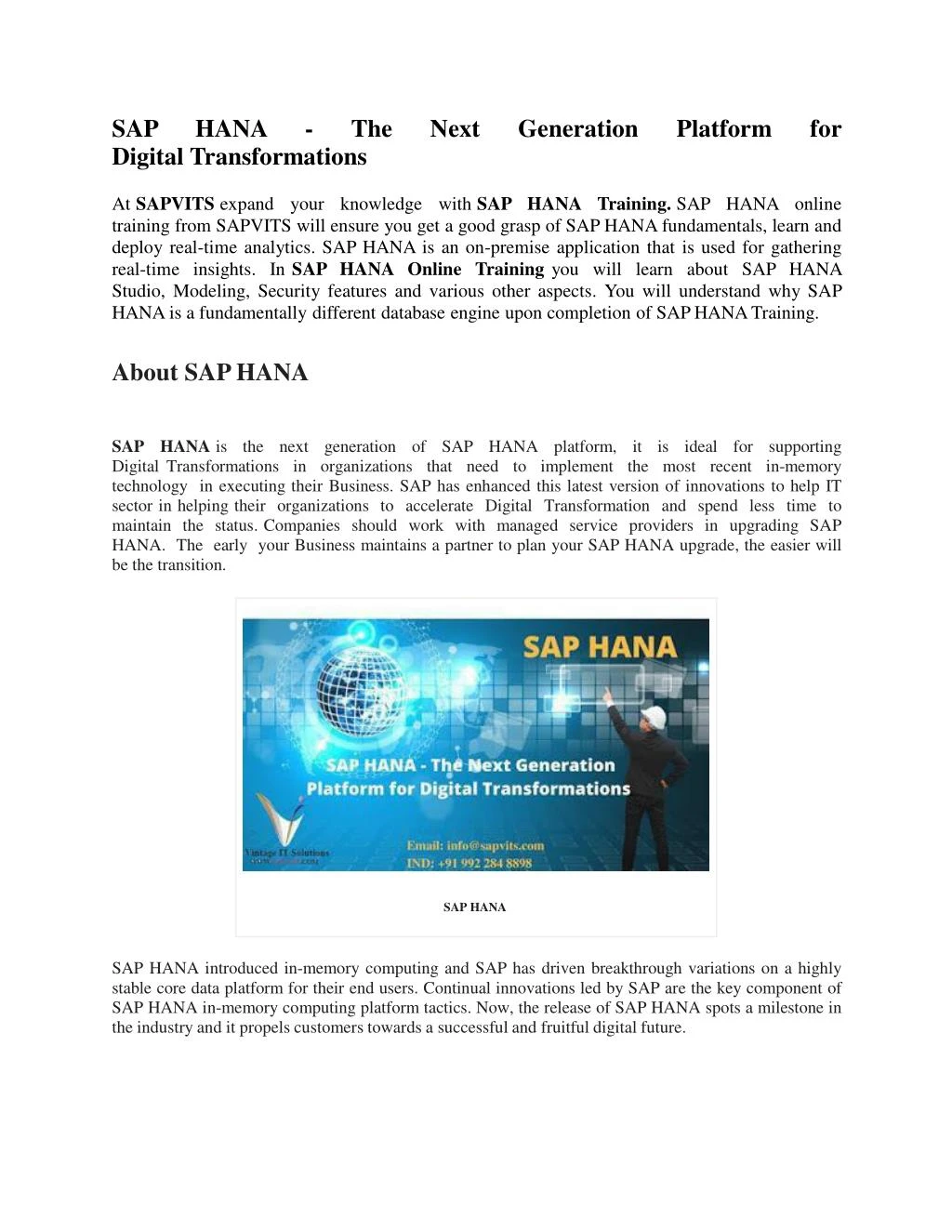 sap hana the next generation platform for digital