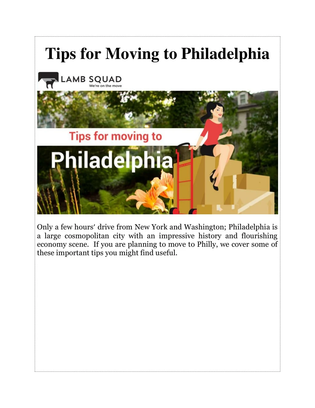 tips for moving to philadelphia
