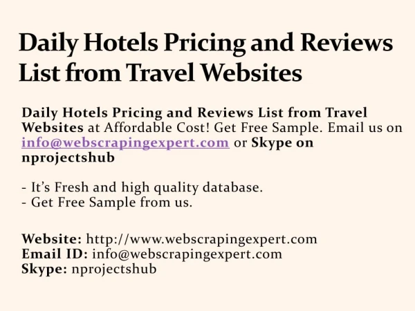 Daily Hotels Pricing and Reviews List from Travel Websites