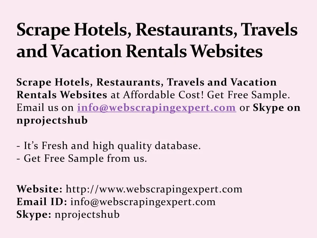 scrape hotels restaurants travels and vacation rentals websites