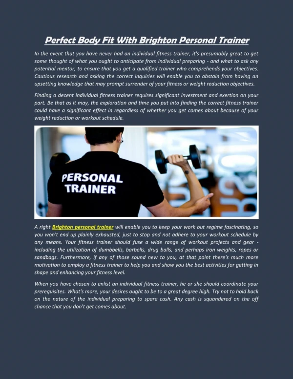 Perfect Body Fit With Brighton Personal Trainer