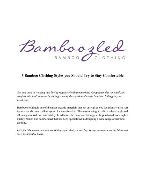 3 Bamboo Clothing Styles you Should Try to Stay Comfortable