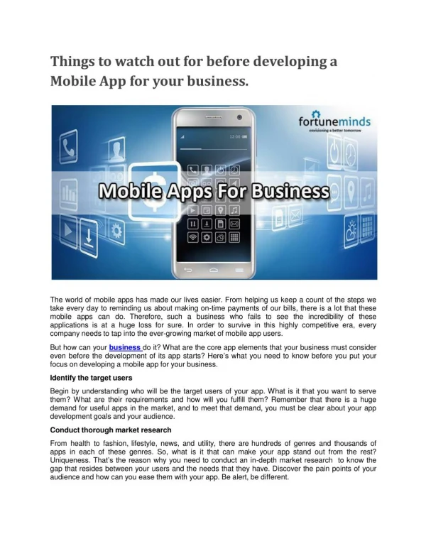 Things to watch out for before developing a Mobile App for your business.