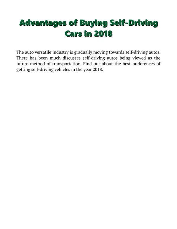 Advantages of buying Self Driving Cars in 2018