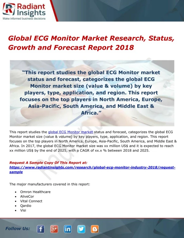 Global ecg monitor market research, status, growth and forecast report 2018