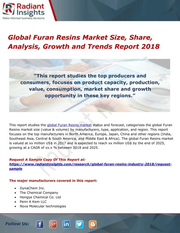 Global furan resins market size, share, analysis, growth and trends report 2018