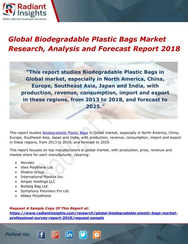 Global Biodegradable Plastic Bags Market Research, Analysis and Forecast Report 2018 .pdf