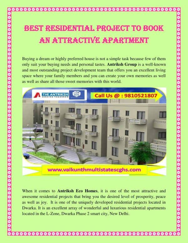 Best residential project to book an attractive apartment.