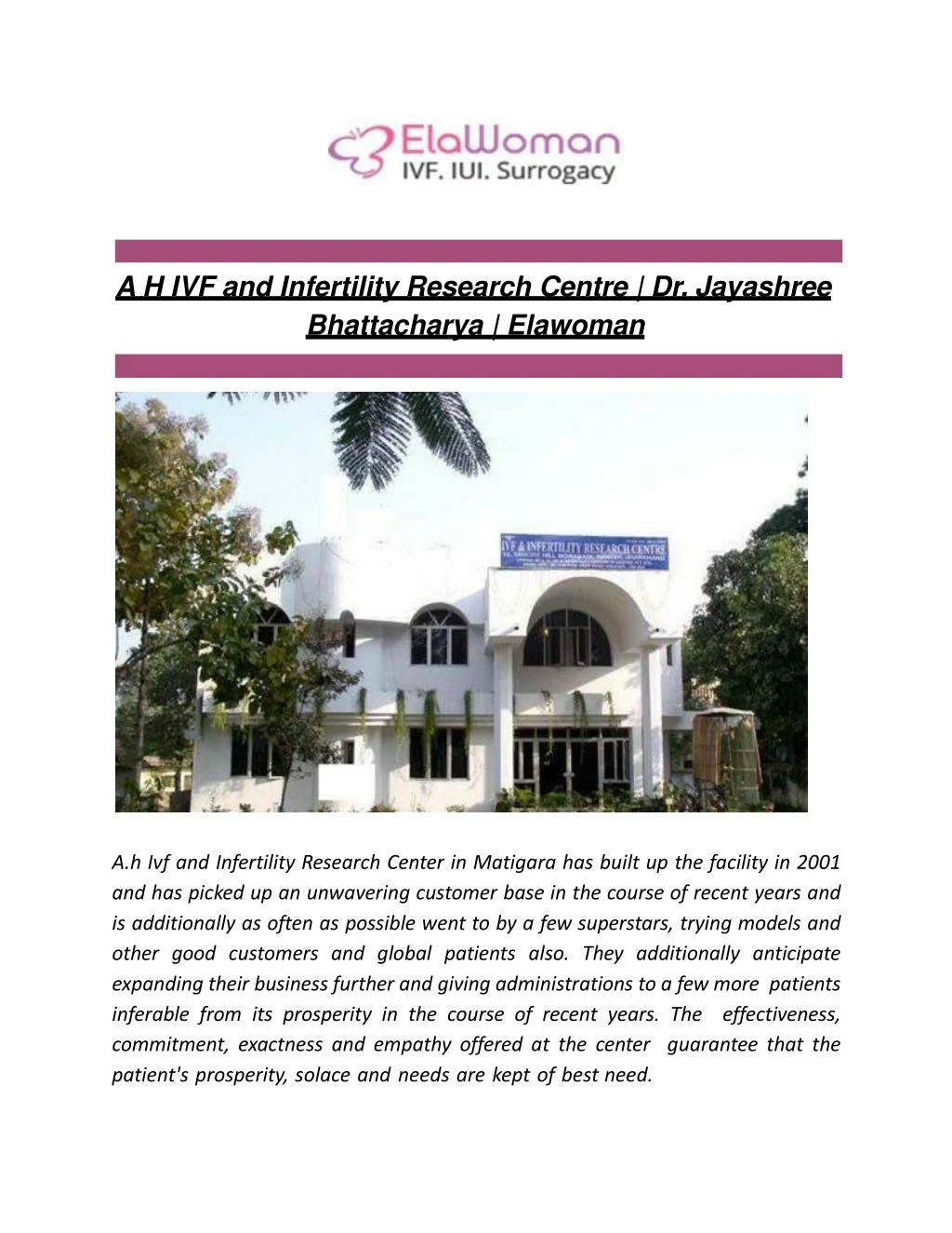 a h ivf and infertility research centre