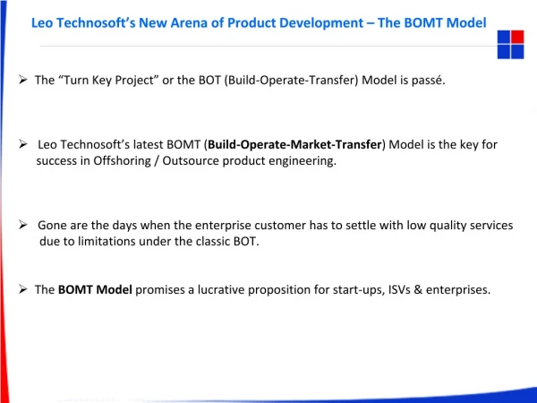 Leo Technosoftâ€™s New Arena of Product Development â€“ The BOMT Model