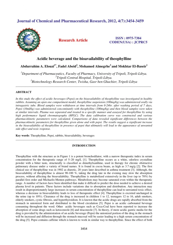 Acidic beverage and the bioavailability of theophylline