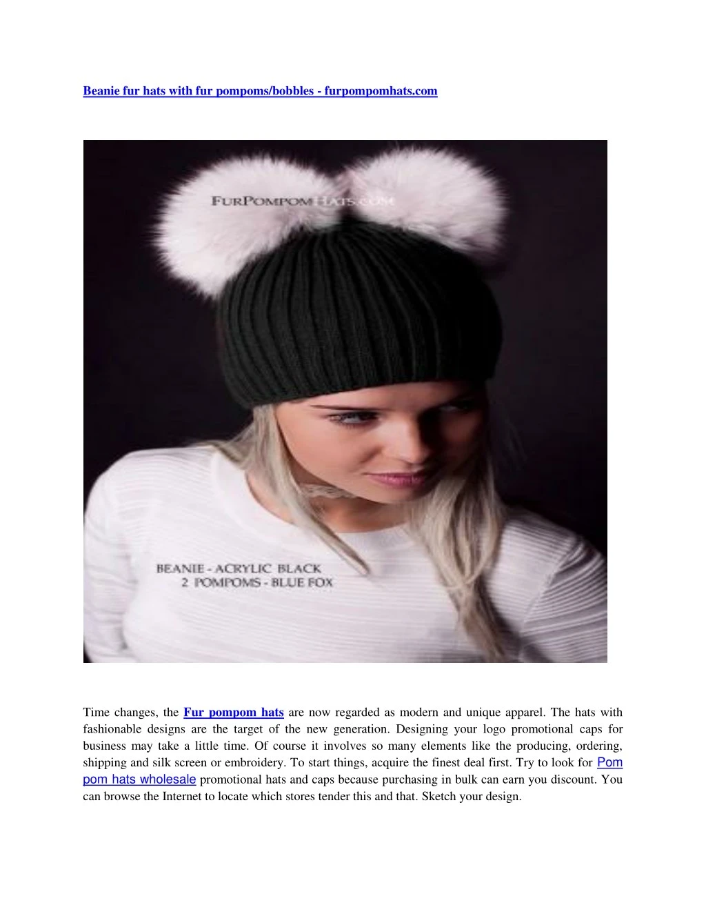 beanie fur hats with fur pompoms bobbles