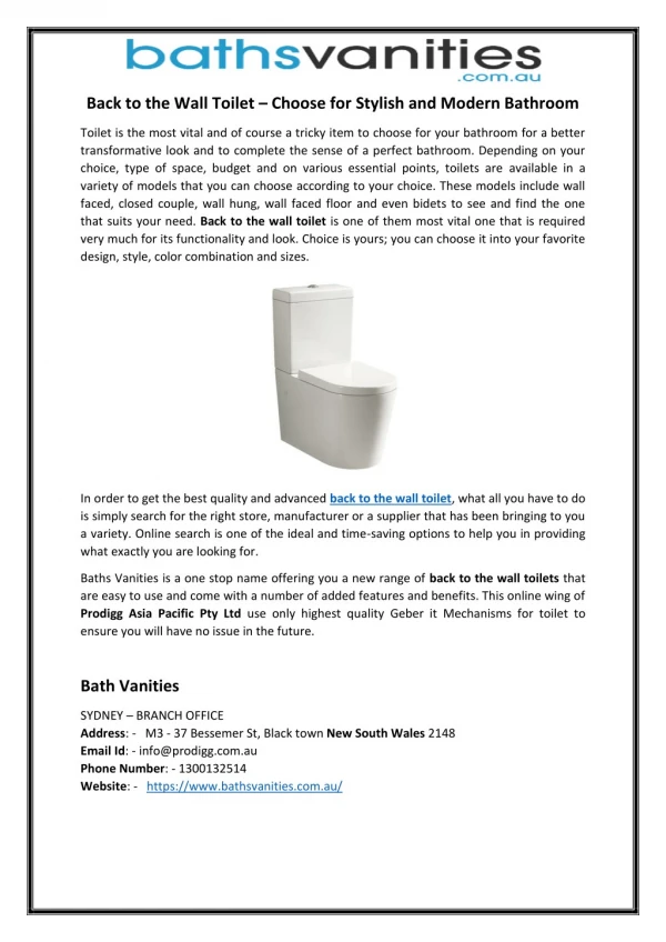 Back to the Wall Toilet – Choose for Stylish and Modern Bathroom