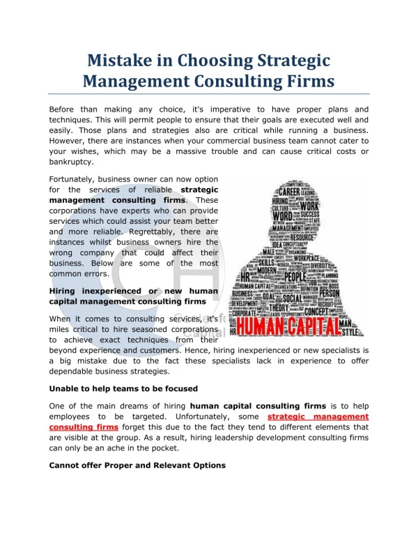 Mistake in Choosing Strategic Management Consulting Firms