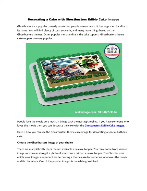 Ghostbusters Edible Cake Images | Edible Cake Image | Edible Printed Cake Images
