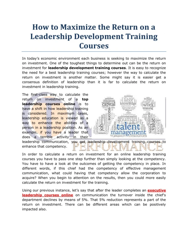 How to Maximize the Return on a Leadership Development Training Courses