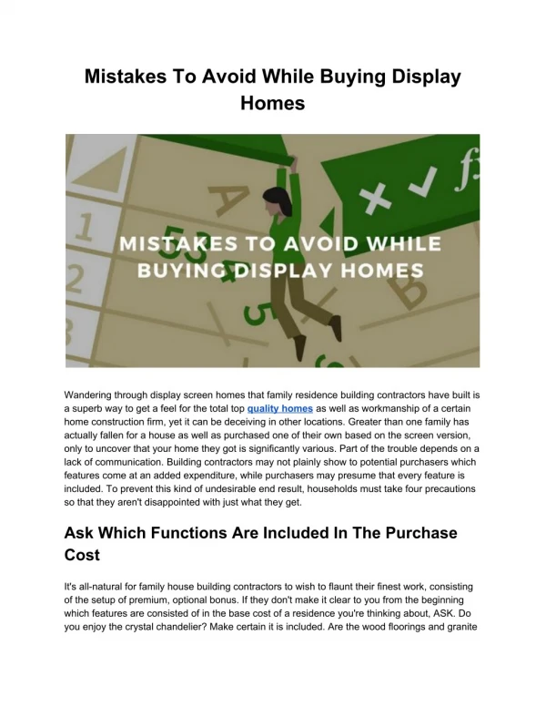 Read This Before Buying Display Homes