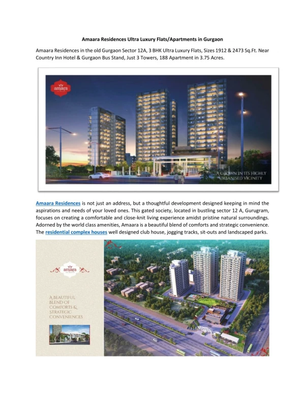 Amaara Residences Ultra Luxury Flats/Apartments in Gurgaon