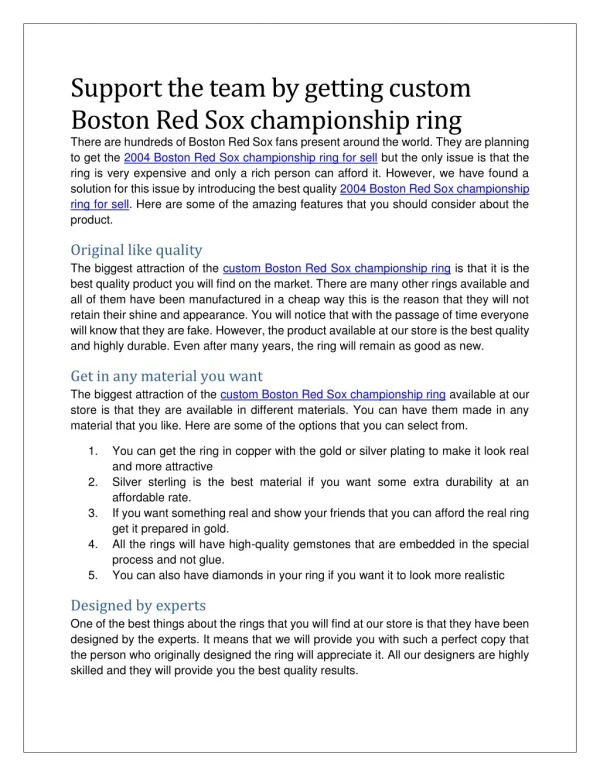 Support the team by getting custom Boston Red Sox championship ring