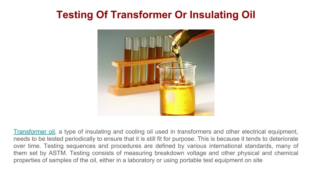 testing of transformer or insulating oil