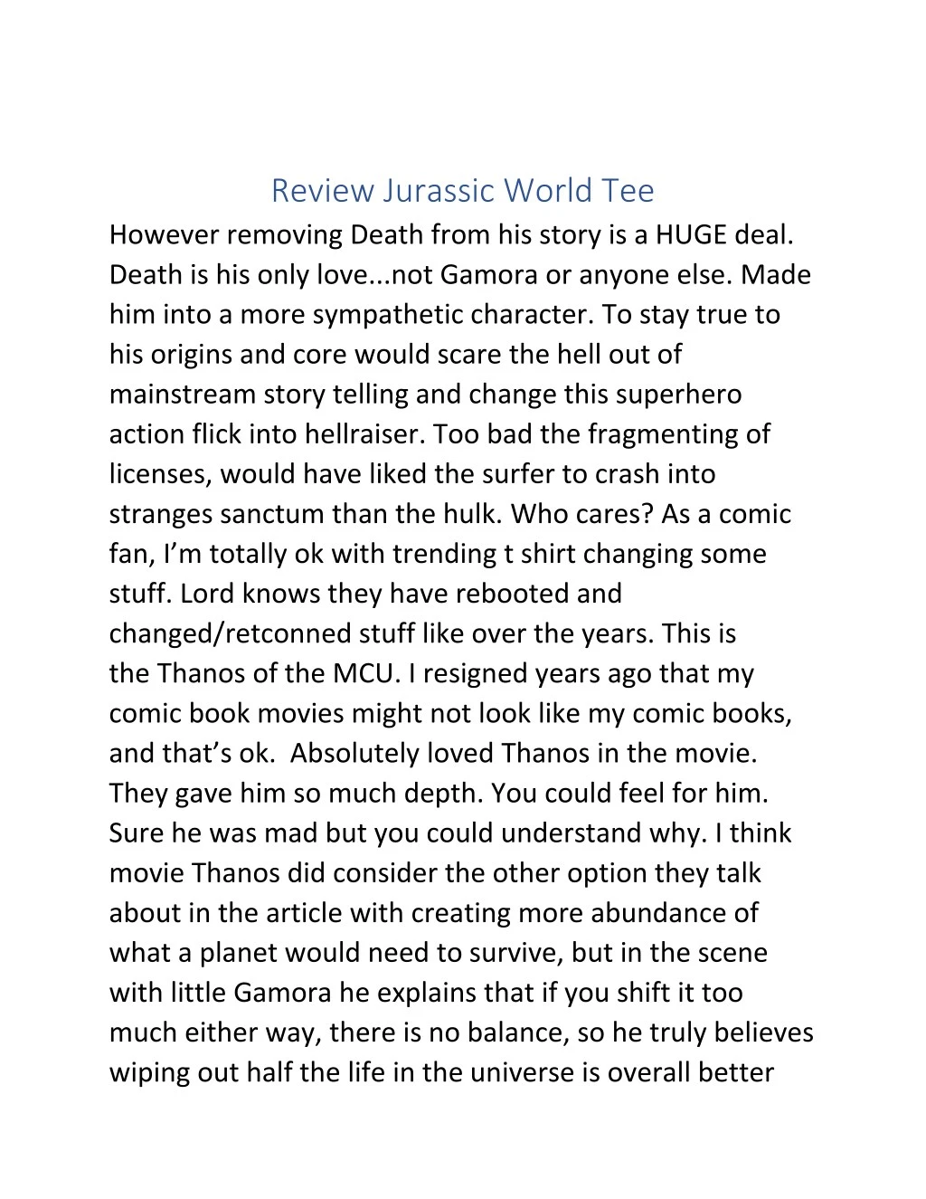 review jurassic world tee however removing death