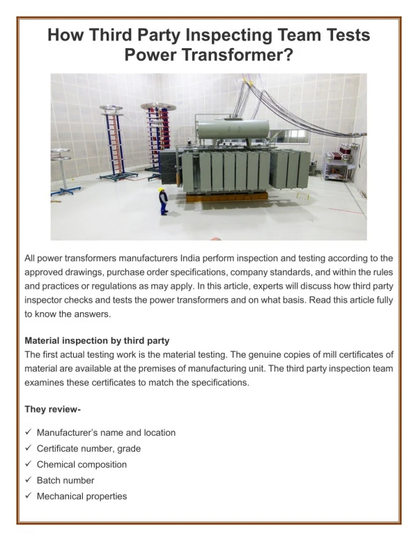 How Third Party Inspecting Team Tests Power Transformer