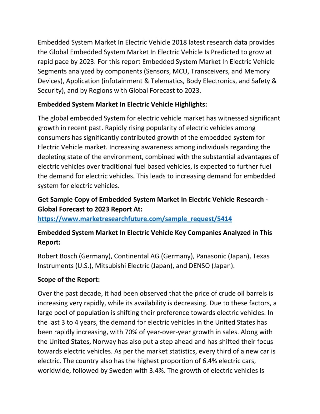 embedded system market in electric vehicle 2018