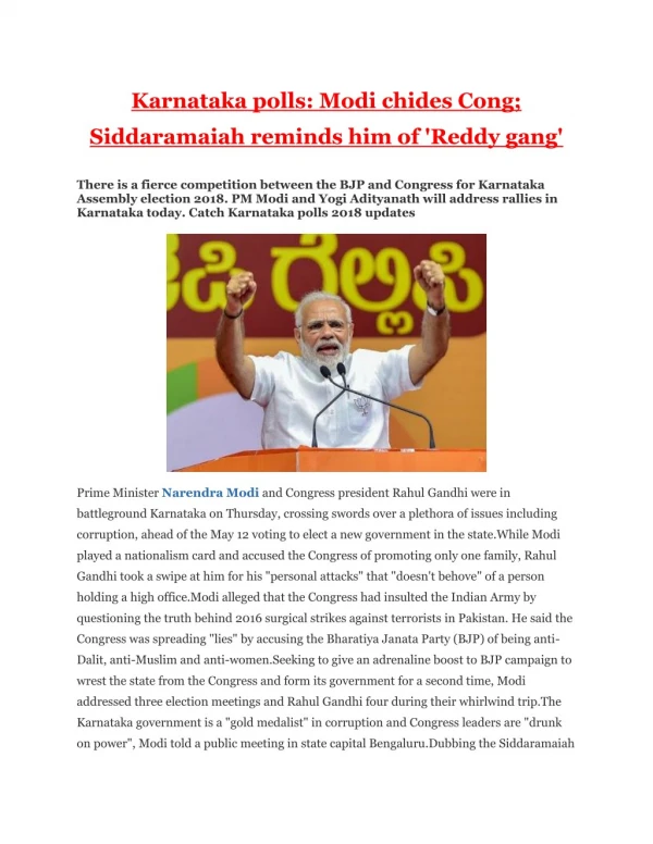 Karnataka polls: Modi chides Cong; Siddaramaiah reminds him of 'Reddy gang'
