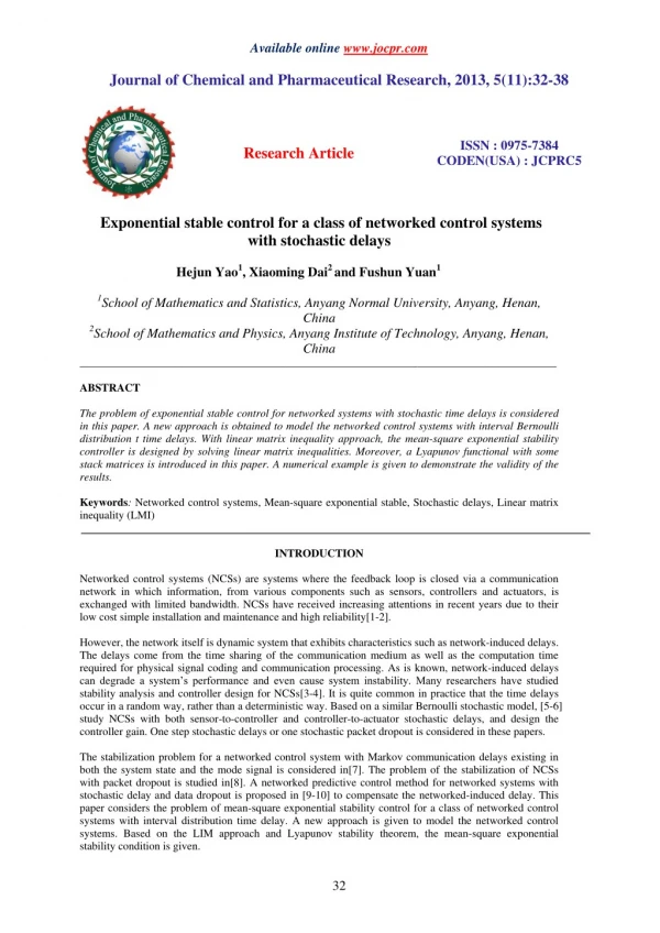 Exponential stable control for a class of networked control systems with stochastic delays