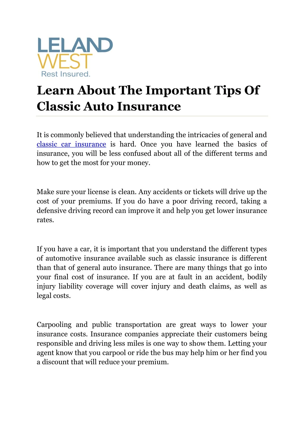 learn about the important tips of classic auto