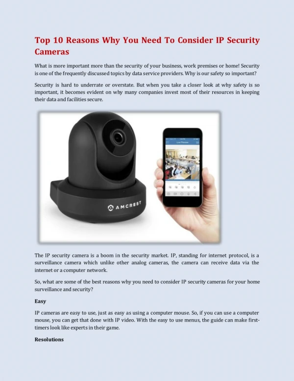 Top 10 Reasons Why You Need To Consider IP Security Cameras
