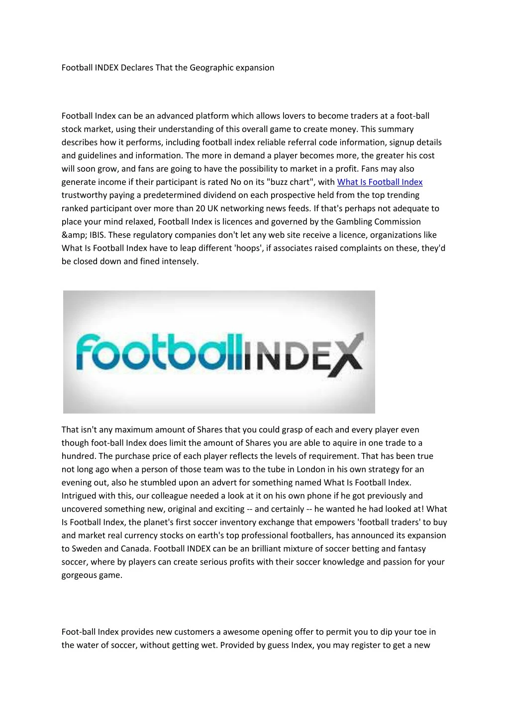 football index declares that the geographic