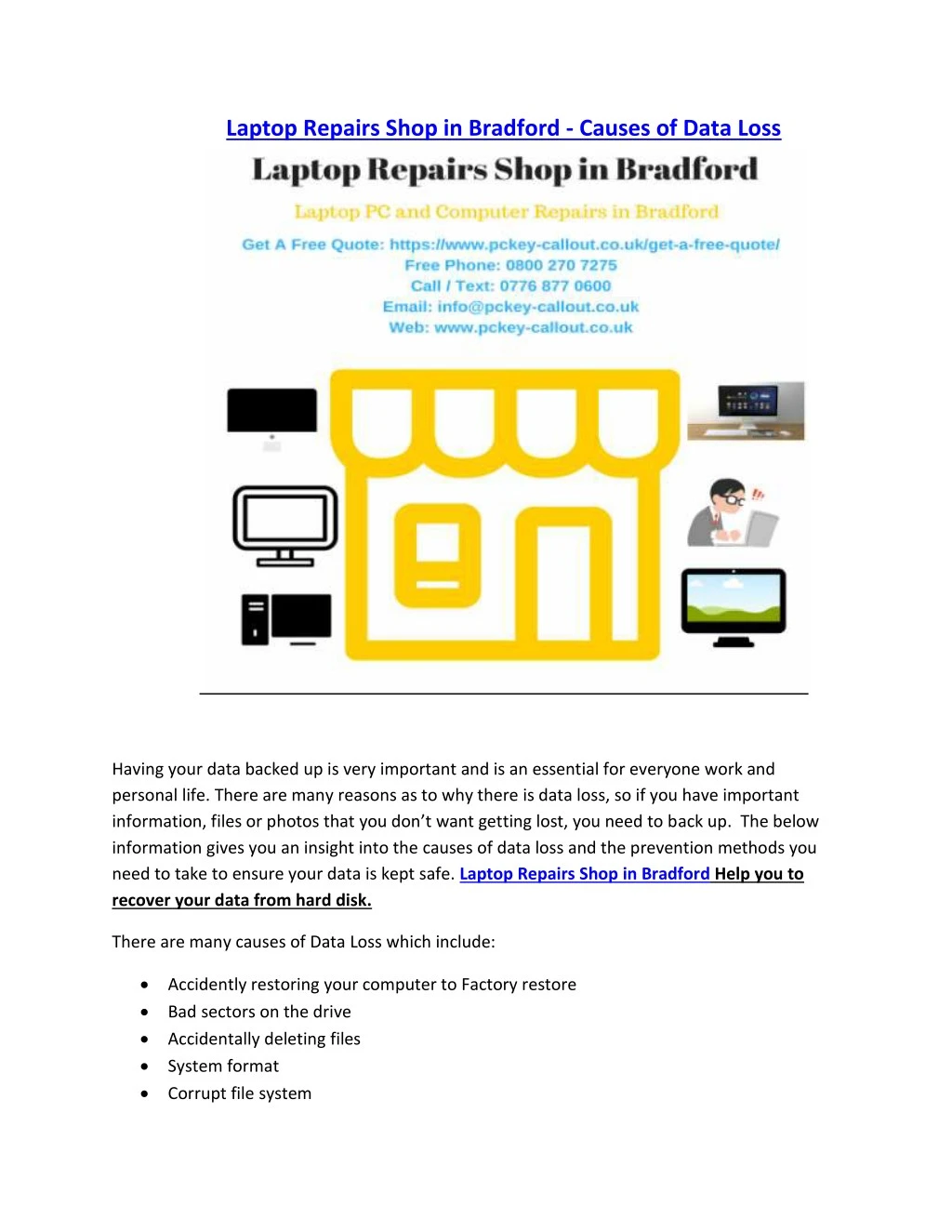 laptop repairs shop in bradford causes of data