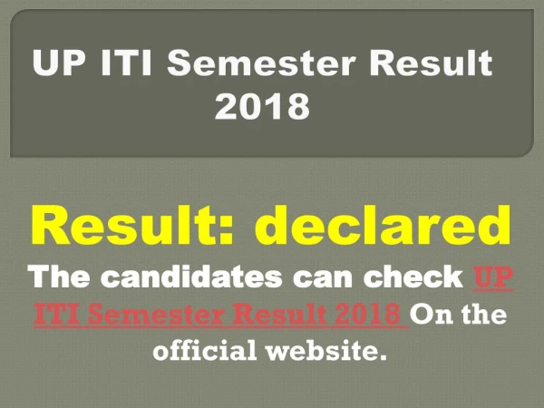 UP ITI Semester Result 2018