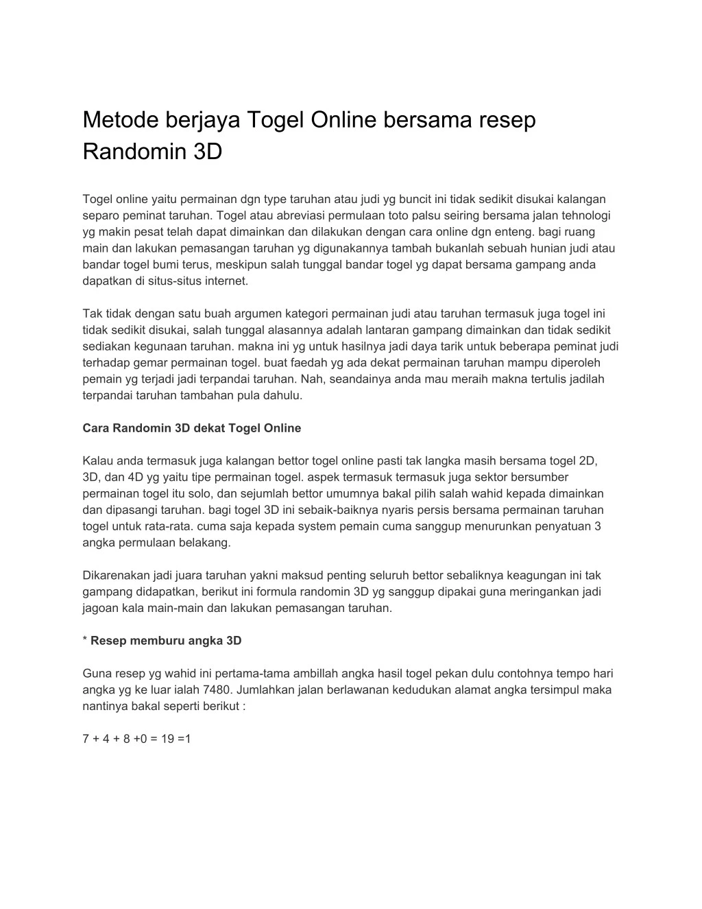 metode berjaya togel online bersama resep