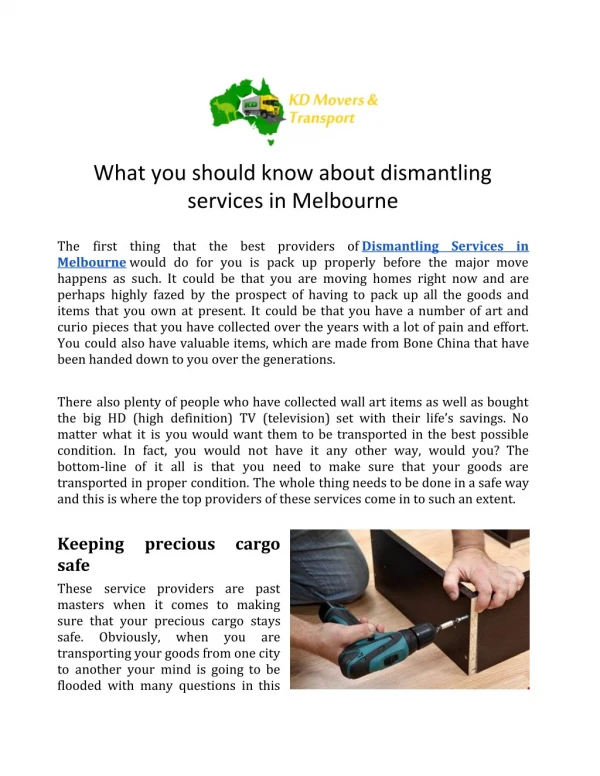 What you should know about dismantling services in Melbourne